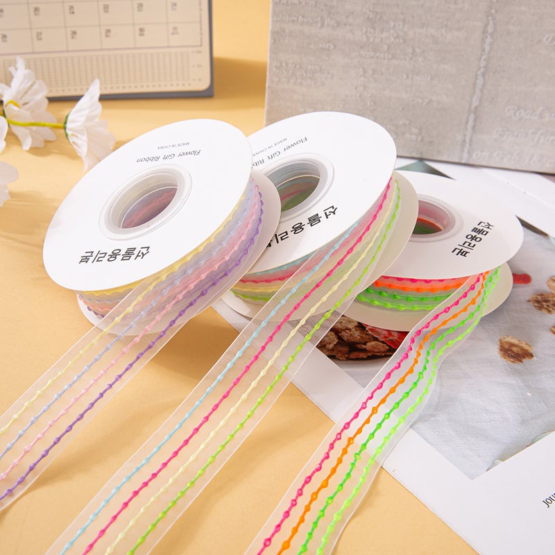 Bubble Striped Snow Gauze Ribbon – 2.5Cm Rainbow Macaron Bow for DIY Gift Box - Image 4